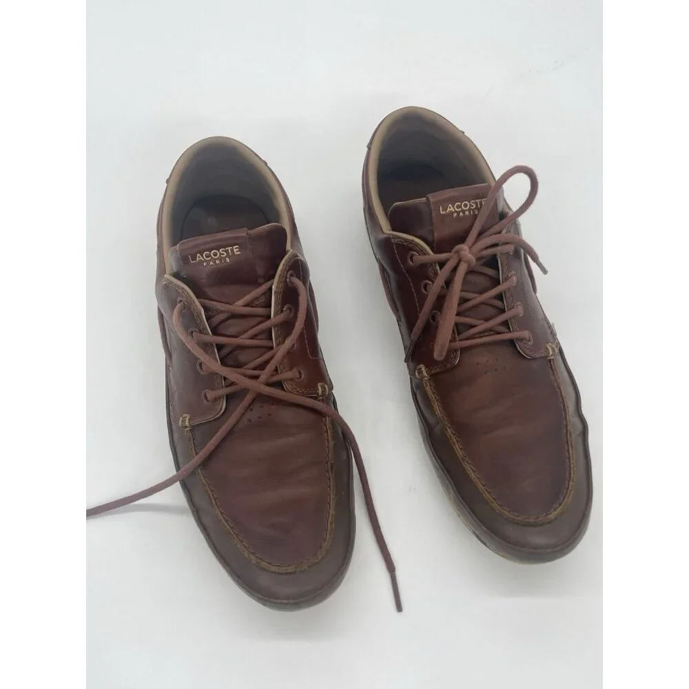 Lacoste Men's Marina‎ Brown Sneakers Boat Shoes Sz 9 42 Leather Designer Casual